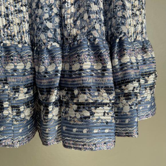 Ulla Johnson Nyssa Dress Sky Blue Silk Size 2 Ruffles Metallic Smocked Chic Boho - Picture 16 of 16